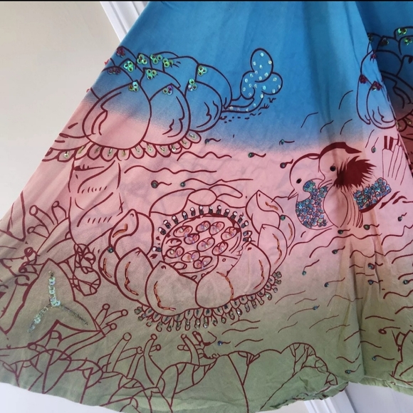 Lapis Circle Skirt Ducks Sky Cloudes Sequins Cotton Womens Size M Art To Wear - Picture 6 of 11